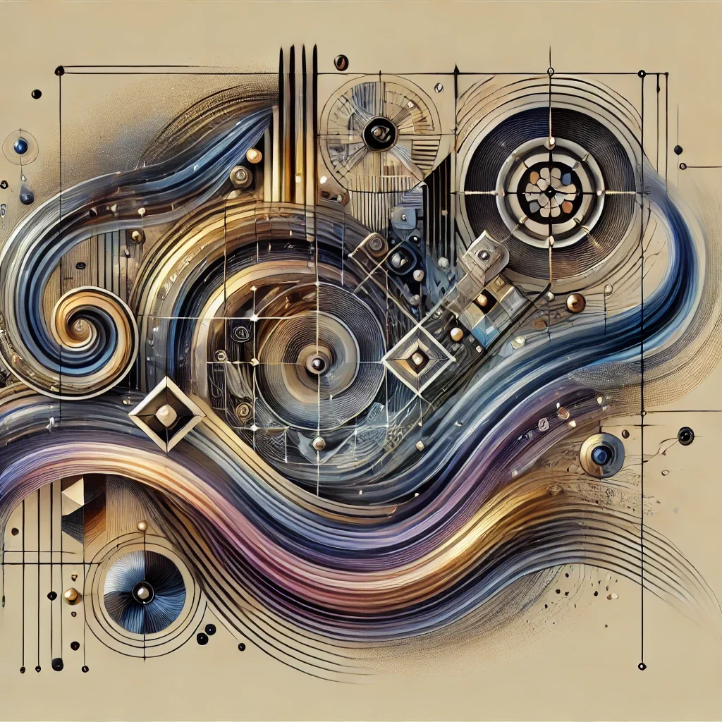 DALL·E 2025-05-26 17.03.07 - An abstract, nonfigurative image symbolizing linguistic understanding, expressivity, and memory. Use flowing, interwoven lines, letterforms, symbolic