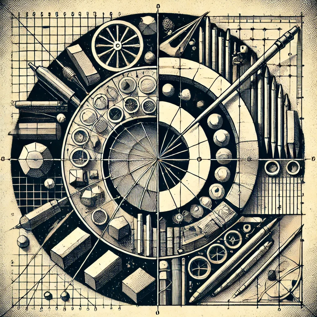 DALL·E 2025-06-02 22.54.02 - Create a symbolic, abstract image representing the act of drawing as an old engraving-style transformation from pure shapes into recognizable objects
