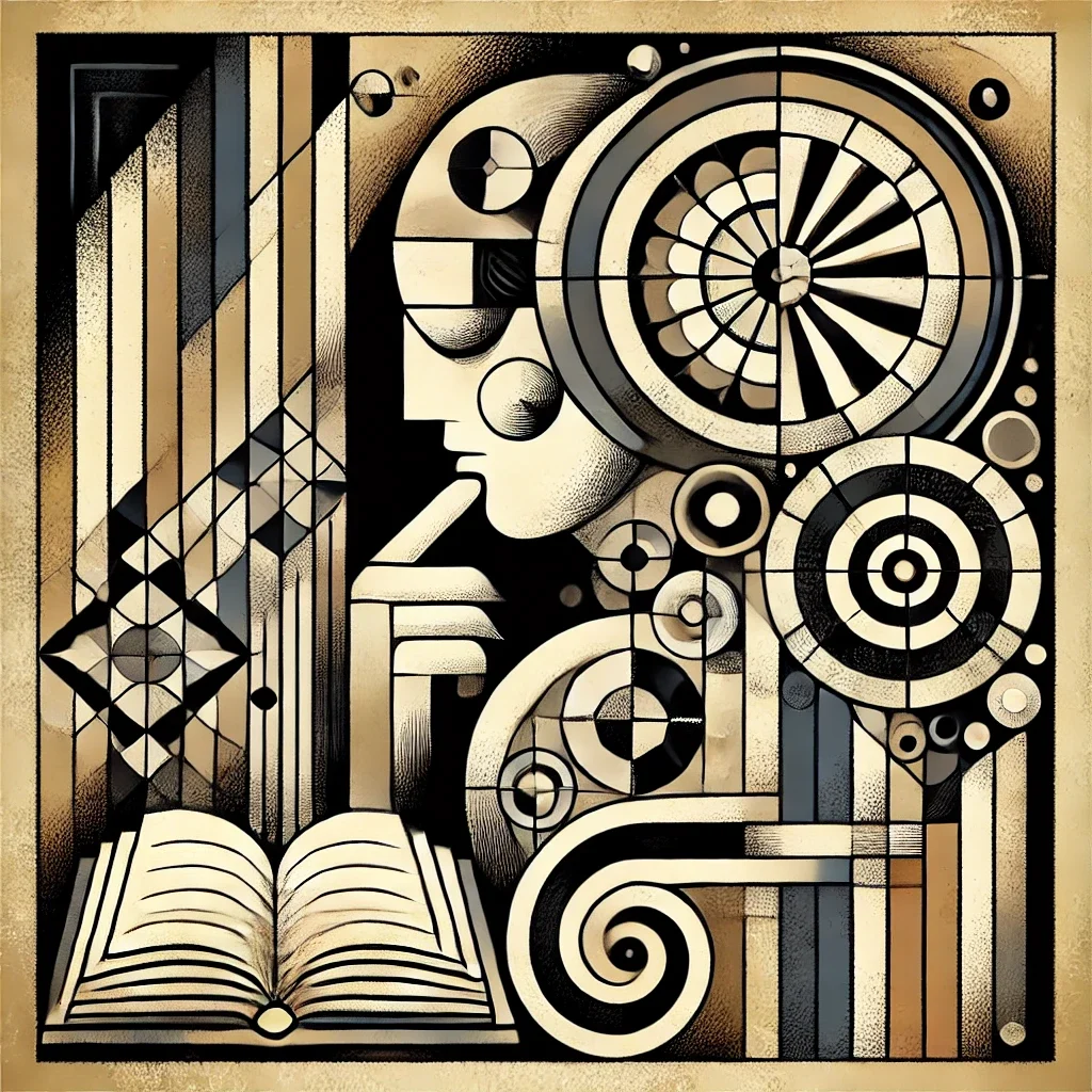 DALL·E 2025-06-02 23.59.25 - Create a symbolic, abstract image representing the theme of philosophy in a modern, non-figurative artistic style. Include a symbolic representation o